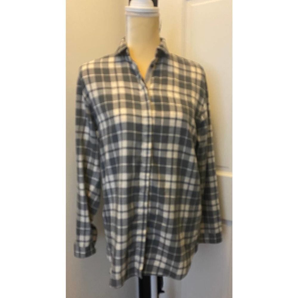 LAFAYETTE 148 Lightweight Flannel Plaid Button Down Shirt Gray White - Small (P)
